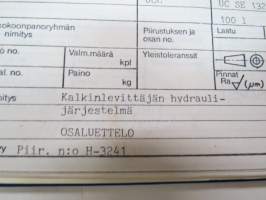 Kone Ketola Oy kalkinlevittäjän hydrauliikan kaavioita - piirustuksia - osaluetteloita yms. -kansio -spreader parts and drawings etc. catalog