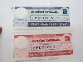Crédit Lyonnais - Chéque de Voyage -Spécimen -3 kpl matkashekkien malleja -traveller´s cheques - specimen models