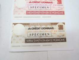 Crédit Lyonnais - Chéque de Voyage -Spécimen -3 kpl matkashekkien malleja -traveller´s cheques - specimen models