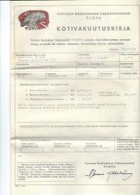 Työväen Keskinäinen Vakuuutusyhtiö Turva, Tampere kotivakuutuskirja 1959 - vakuutuskirja