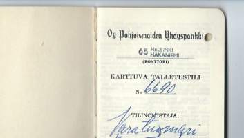 PYP Pohjoismaiden Yhdyspankki Helsinki Hakaniemi - Karttuva talletustili 1960, pankkikirja