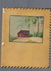 Tyhjä vanha kirjekansio  kannessa öljyvärimaalaus 25x20  cm