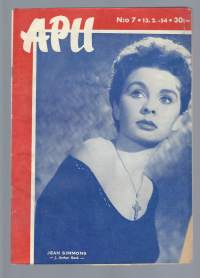 Apu 1954 nr 7 / Kansi Jean Simmons, häätömiesten matkassa, Atlantis meren pohjassa, Taika-Jim