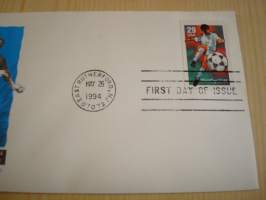 1994 Football World Cup, jalkapallon maailmanmestaruuskisat, FIFA, USA, 1994, ensipäiväkuori, FDC, hieno. Katso myös muut kohteeni mm. noin 1200 erilaista