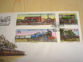 Höyryveturi, 1993, Bobhuthatswana, ensipäiväkuori, FDC + kortti, 4 erilaista postimerkkiä, hieno. Katso myös muut kohteeni mm. noin 1200 erilaista