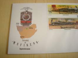 Höyryveturi, 1991, Bobhuthatswana, ensipäiväkuori, FDC + kortti, 4 erilaista postimerkkiä, hieno. Katso myös muut kohteeni mm. noin 1200 erilaista