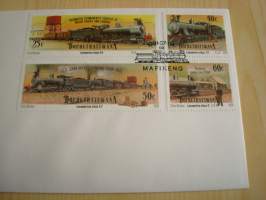 Höyryveturi, 1991, Bobhuthatswana, ensipäiväkuori, FDC + kortti, 4 erilaista postimerkkiä, hieno. Katso myös muut kohteeni mm. noin 1200 erilaista