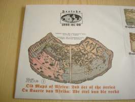 Old Maps of Africa, vanhat kartat, 1992, Bobhuthatswana, ensipäiväkuori, FDC + kortti, 4 erilaista postimerkkiä, hieno. Katso myös muut kohteeni mm. noin 1200