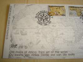 Old Maps of Africa, vanhat kartat, 1993, Bobhuthatswana, ensipäiväkuori, FDC + kortti, 4 erilaista postimerkkiä, hieno. Katso myös muut kohteeni mm. noin 1200
