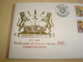 10th Year of Independence, Communication, 1977-1987, Bobhuthatswana, ensipäiväkuori, FDC + kortti, 4 erilaista postimerkkiä, hieno. Katso myös muut kohteeni mm.