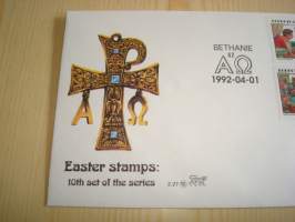 Pääsiäinen, Jeesus, Easter Stamps, 1992, Bobhuthatswana, ensipäiväkuori, FDC + kortti, 4 erilaista postimerkkiä, hieno. Katso myös muut kohteeni mm. noin