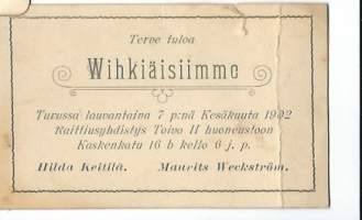 Vihkijäiskutsu / hääkutsu Hilda Keitilä ja Maurits Weckström Toivo II Turku 1902
