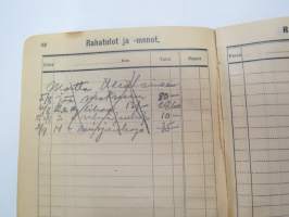Maatalouskalenteri 1937, tietopohjaisia artikkeleita, taulukoita, runsaasti mainoksia maatalouteen liittyen, runsaasti merkintöjä liittyen maataloustöiden