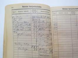 Maatalouskalenteri 1937, tietopohjaisia artikkeleita, taulukoita, runsaasti mainoksia maatalouteen liittyen, runsaasti merkintöjä liittyen maataloustöiden