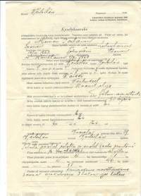 Kyselykaavake - siirtoväelle maan hankkimiseksi 1940 - täytetty