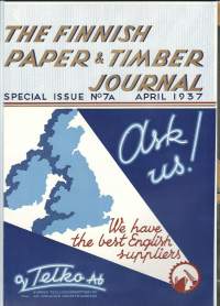 The Finnish Paper &amp; Timber Journal Special Issue 1937 - lehden etu- ja takakansi , näyte Frenckellin kivipainon laadusta