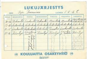 Lukujärjestys I- II - III C  1950- Kouluaitta Oy