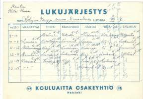Lukujärjestys Lohjan Jatkokoulu 1945-46 - Kouluaitta Oy
