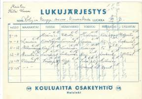 Lukujärjestys Lohjan Jatkokoulu 1945-46 - Kouluaitta Oy