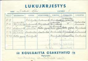 Lukujärjestys II l n 1950 - Kouluaitta Oy