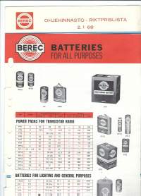 Berec paristot hinnasto ja tuoteluettelo 1968