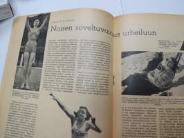 Naisten urheilulehti 1951 nr 10, sis. mm. seur. artikkelit / kuvat / mainokset; Toimitsijakurssit alkavat, Sunnuntaiaamu lastenkamarissa, Syksy konttorissa (muoti),