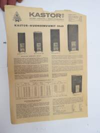 Kastor-huoneenuunit 1949 -myyntiesite / heating oven brochure