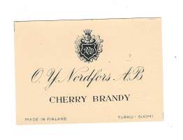 Cherry Brandy  -    viinaetiketti  Turun Kivipaino/ Anders Nordforsin perusti vuonna 1867 Turkuun  viini- ja likööritehtaan. Viinien ja liköörien valmistus