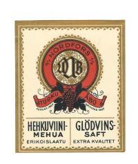 Puolukkamehua -   juomaetiketti  tuote-etiketti  Turun Kivipaino / Nordforsin perusti vuonna 1867 Turkuun  viini- ja likööritehtaan. Viinien ja liköörien