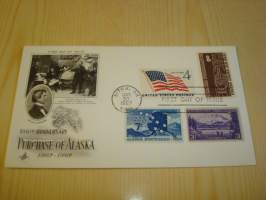 Purschase of Alaska, 1967, USA, ensipäiväkuori, FDC, neljällä erilaisella postimerkillä. Katso myös muut kohteeni mm. noin 1200 erilaista amerikkalaista