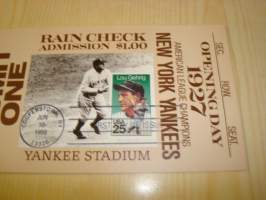 Baseball, New York Yankees, Lou Gehrig, 1989, USA, maksikortti, pääsylippu, FDC, harvinainen. Katso myös muut kohteeni mm. noin 1200 erilaista amerikkalaista