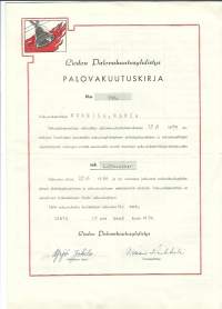 Liedon Palovakuuutusyhdistys  palovakuutuskirja 1960 - vakuutuskirja