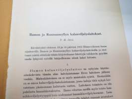 Ilamon ja Ruununmyllyn kalanviljelyslaitokset. Pielisjoen kalastusoloja valaisevia tietoja. Suomen Kalatalous 1914-15, nide 3. -fish farming in Finland