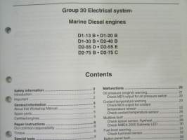 Volvo Penta Workshop manual A - Group 30 Electrical system, Marine Diesel engines, katso tarkemmat mallien merkinnät kuvasta.