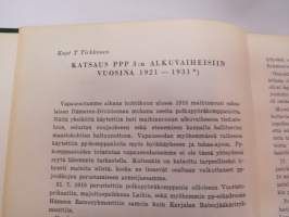 Kymen Jääkäripataljoona (50 vuotta), sisältää joukko-osaston histoariaa, osallistuminen sotiin, eri kirjoittajien artikkeleita -military unit history