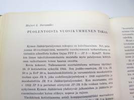 Kymen Jääkäripataljoona (50 vuotta), sisältää joukko-osaston histoariaa, osallistuminen sotiin, eri kirjoittajien artikkeleita -military unit history