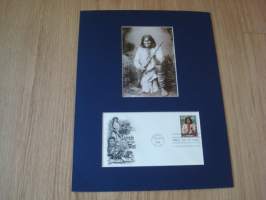 Filateliataulu: intiaanipäällikkö Geronimo, 1994, USA, Legends of West ensipäiväkuori, FDC, hieno, paspiksen koko noin 25,5 cm x 33 cm.