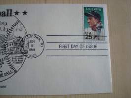 Baseball, Lou Gehrig, 1839-1989, USA, ensipäiväkuori, FDC. Katso myös muut kohteeni mm. noin 1200 erilaista amerikkalaista ensipäiväkuorta 1920-luvulta