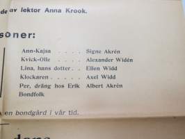 Kovik Ungdomsförening uppför...&quot;Egna Torvan&quot; (folkpjäs av Felix Körling), regi Gustaf Sundén, i rollen Arne Ingo, Tekla Rex, Einar Jåfs, Johannes Widd, Oskar