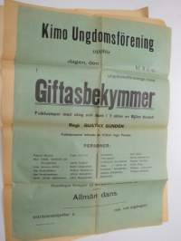 Kimo Ungdomsförening uppför...&quot;Giftasbekymmer&quot; (folklustspel av Björn Hodell), regi Gustaf Sundén, i rollen Kalle Nykvist, Anna Nygård, Ruth Lingonblad, Walter