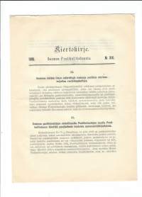 Kiertokirje N:o 19  Suomen Postihallitukselta 27.7.1896 -  Rautatiepaketit, ...  /Postihallitus oli vuosina 1881–1927 toiminut suomalainen keskusvirasto, joka