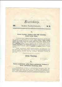 Kiertokirje N:o 20  Suomen Postihallitukselta 27.8.1896 - Venäjän rahan kurssi, ulkomaan lähetykset, ...  /Postihallitus oli vuosina 1881–1927 toiminut