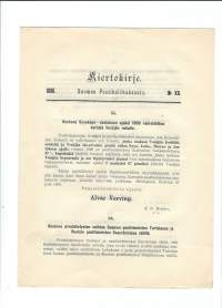 Kiertokirje N:o 20  Suomen Postihallitukselta 27.8.1896 - Venäjän rahan kurssi, ulkomaan lähetykset, ...  /Postihallitus oli vuosina 1881–1927 toiminut