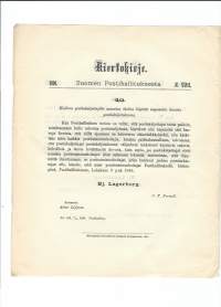 Kiertokirje N:o 23  Suomen Postihallitukselta 9.10.1896 - Kielto käyttää uupuneita hevosia postinkuljetuksessa...  /Postihallitus oli vuosina 1881–1927