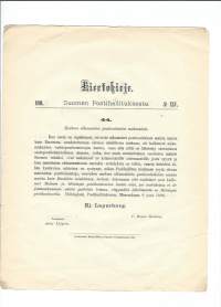 Kiertokirje N:o 25  Suomen Postihallitukselta 9.11.1896 - Ulkomaiden postiosoitusten maksaminen...  /Postihallitus oli vuosina 1881–1927 toiminut suomalainen