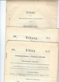 Suomen Postihallitus - luettelo vuoden 1896 kiertokirjeistä ja kiertokirjeiden liitteet n 15 kpl /Postihallitus oli vuosina 1881–1927 toiminut suomalainen
