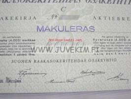 Suomen Raakasokeritehdas Oy, Salo 1946, 4 000 mk -osakekirja