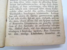 Försök till grekisk språklära för Scholor av. J.J. Tengström, Åbo 1822 (ex Carl Theodor Lindström) -graek grammar - school book