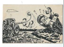 Panssarintorjuntaa - sign  taiteilijakortti , sotilaspostikortti   - kulkenut -41 Kenttäpostia