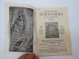 Suomalainen Almanakka ja Kalenteri 1923 - Nielsen &amp; Lundbeck - Vanhin ja Suurin Suomalainen Pankkiiriliike Amerikassa - 21-24 State Street, New York -suomalaisille